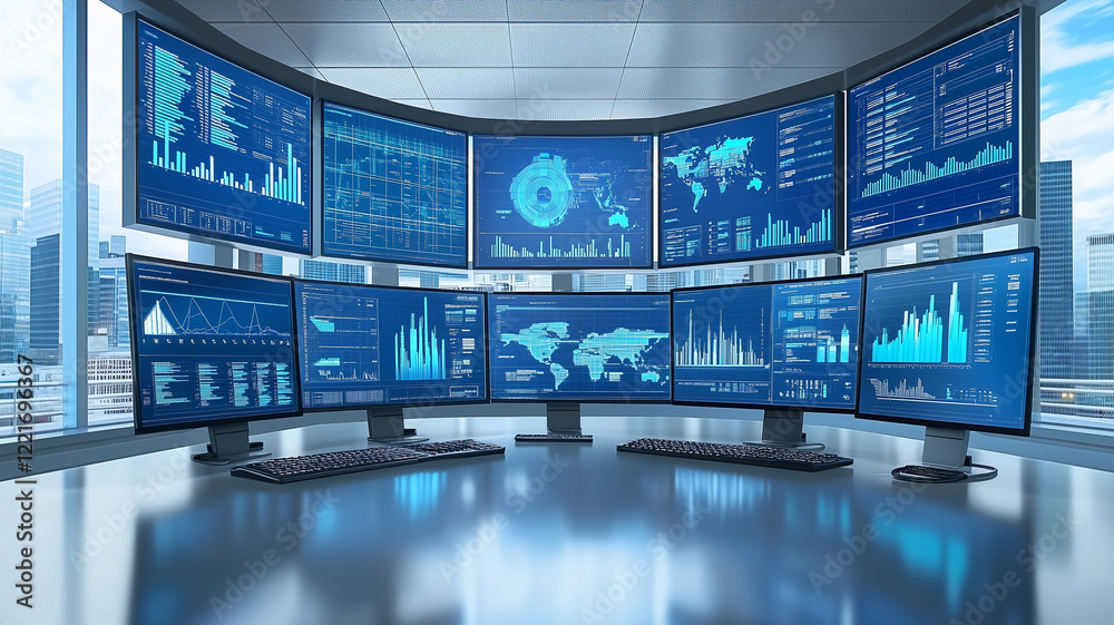 Futuristic Data Monitoring Control Center With Multiple Screens ...