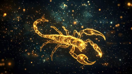 Poster - Scorpio constellation as a glowing golden scorpion in space with starry background