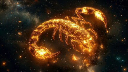 Wall Mural - scorpio constellation as a glowing golden scorpion in space with starry background