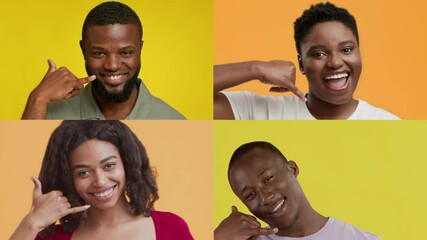 Poster - A collection of diverse individuals showcasing positive gestures and emotions. Each person brings their unique expression, all set against a bright yellow background.