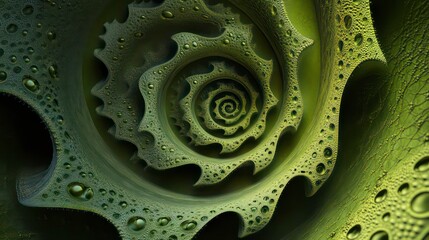 Poster - The abstract image presents swirling green patterns with intricate textures, creating a sense of depth and motion, evoking dynamic natural elements.
