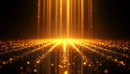 Poster - vertical gold rays shimmer in dark backdrop. gold flare effect creates nightclub concert party atmos