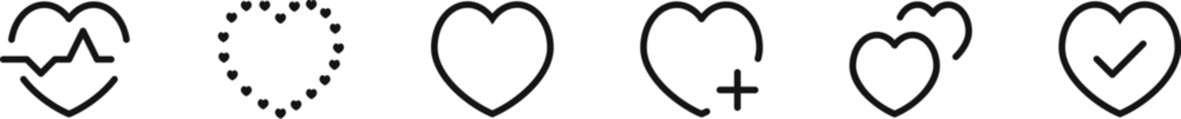 Leinwandbilder - heart icon set. add to favorite icon | double hearts icon | heart check mark icon tick symbol | heartbeat icon, health and care vector elements