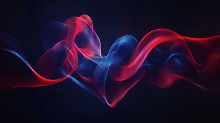 Wall Mural - vibrant abstract heart shape formed by intertwining red and blue soundwaves on dark background, symb
