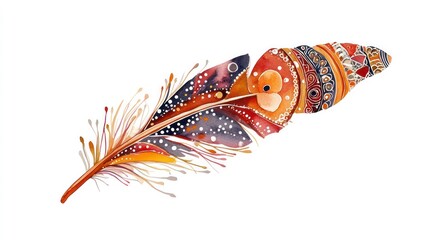 Wall Mural - ornate watercolor feather with vibrant colors and intricate details isolated on white background.