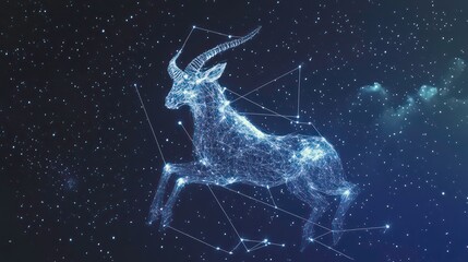 Wall Mural - wireframe illustration of capricorn constellation against night sky with stars