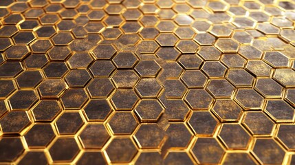 Wall Mural - 3d rendered abstract golden hexagonal honeycomb texture perfect for technology themes and business p