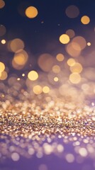 Poster - Glitter particles cascade delicately against a rich purple backdrop, creating a captivating spectacle of light and color