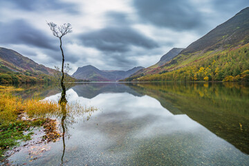 Wall Mural - Morning view of Buttermere lake in autumn season. Lake District. United Kingdom 