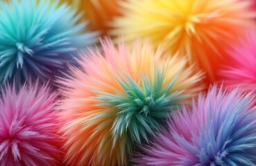 Poster - closeup view of colorful faux fur textures. vibrant colors create pattern of fluffy fur in various s