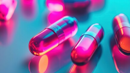 Poster - Colorful capsules shimmer under striking lighting, showcasing intricate details and a lively aesthetic perfect for creative compositions