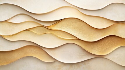 Poster - This composition features layers of golden and cream wavy metallic textures, providing a rich and elegant visual appeal