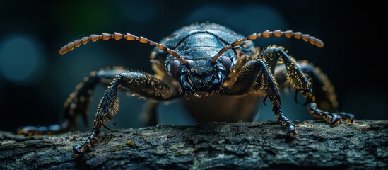 Wall Mural - closeup of a fierce predatory insect with a menacing ominous appearance featuring compound eyes hair