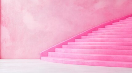 Poster - Elegant pink podium with a smooth curved design stands in a vibrant, minimalistic exhibition space showcasing creativity and style