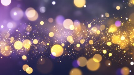 Poster - Shimmering bokeh lights in purple and yellow bring a cheerful ambiance, ideal for parties, events, and joyful gatherings at night