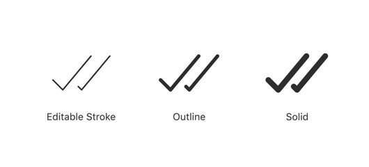 Aufkleber - double check icon tick symbol | confirmation, approval, success icons in editable stroke, outline, solid styles