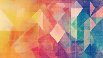 Poster - Vibrant geometric shapes intersect in a colorful grid pattern, forming an engaging abstract composition with a blend of warm and cool tones