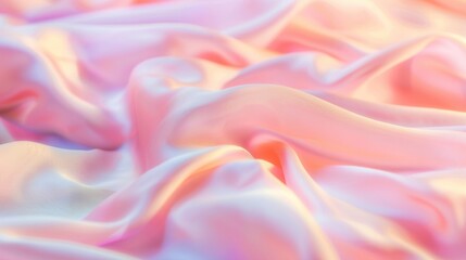Poster - Delicate pink silk fabric drapes gracefully, showcasing its smooth, flowing texture under soft illumination, creating an inviting atmosphere