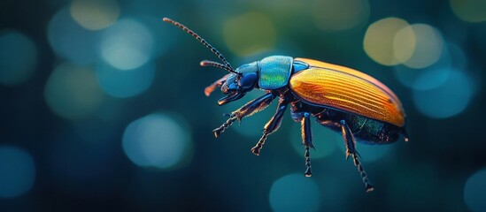 Wall Mural - Vibrant and Iridescent Beetle Macro Photograph with Blurred Colorful Background