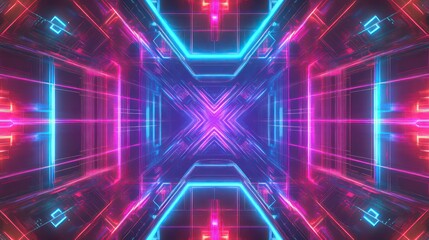 Poster - A futuristic digital background with abstract neon lights and circuit-like patterns glowing in shades of electric blue, purple, and pink, giving the design a tech-savvy