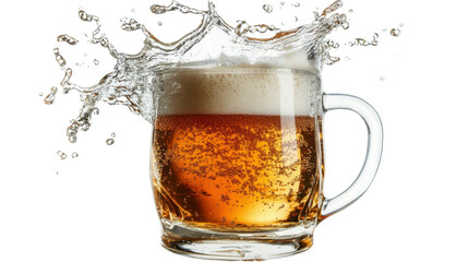 Glass of beer with splash on transparent background