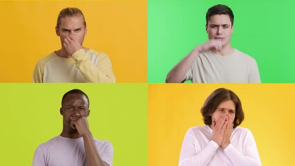 Poster - A collection of four multiracial men showcases distinct gestures and emotions against bright, colorful backgrounds.