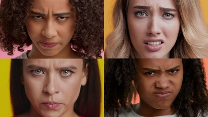 Poster - A diverse group of people showcases a collection of emotions, from anger to surprise, against vibrant backgrounds, highlighting the complexity of human feelings.