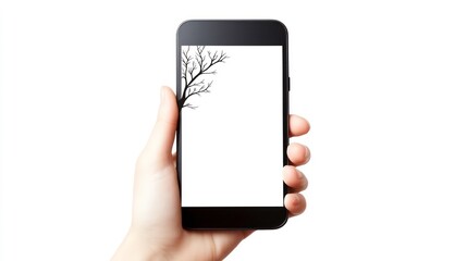 Poster - Hand holding smartphone displaying a bare tree branch graphic.