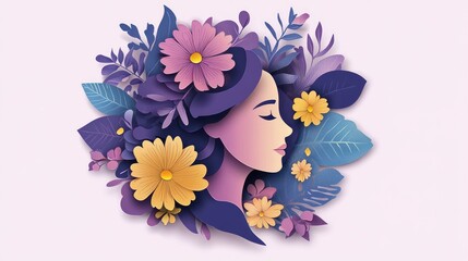 Wall Mural - Feminism empowerment poster with floral cutout design for International Women's Day celebrations