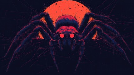 Wall Mural - Intensely Glowing Red Eyed Spider A Menacing Arachnid Creature Lurking in the Ominous Dark Night  This Detailed Digital Captures the Creepy Spooky and Sinister Essence of a Fearsome Spider Predator