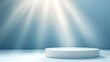 © Mr image - A white podium set in front of a cool-toned gradient background with soft light spilling in from one side, creating a calm and minimalist atmosphere