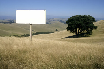 Blank signpost, rural landscape, sunny day