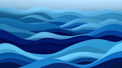 Wall Mural - A landscape of gentle waves washing ashore on a sandy beach, rendered in shades of blue from cobalt to azure, suitable for a peaceful coastal theme. Shaded Shore. Illustration