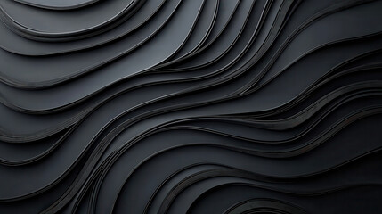 Fototapete - Dark black background with minimalistic abstract swirls creating smooth, flowing texture. design evokes sense of calm and sophistication, perfect for modern aesthetics
