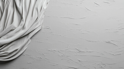 Poster - Soft gray fabric draped elegantly over textured gray background, creating serene and balanced composition. smooth tones evoke calming atmosphere