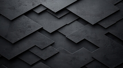Poster - Abstract black and grey layered background with geometric shapes, creating modern and textured design. Perfect for various creative projects