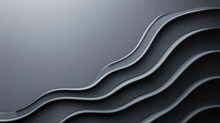 Poster - Smooth gray gradient background with flowing wave patterns, creating modern and sleek design. Ideal for digital art, presentations, or wallpapers