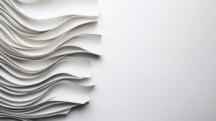 Poster - Wavy white paper layers create textured background with light gray gradient. This minimalist design evokes sense of calm and simplicity, perfect for various creative projects