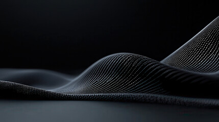 Poster - Smooth black fabric with intricate lines creating wave like pattern, evoking sense of depth and elegance. subtle texture enhances visual appeal