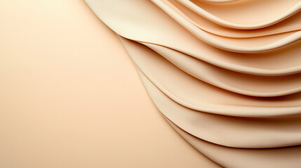 Poster - Soft cream fabric drapes elegantly, creating gentle waves and textures. warm tones and smooth surface evoke sense of calm and sophistication