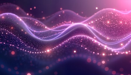 Poster - abstract digital design with purple dots, wavy lines. futuristic pattern like water rain. shiny, smo