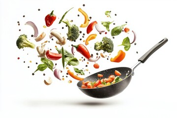 Isolated on white, vegetables showcase their vibrant colors and movement.