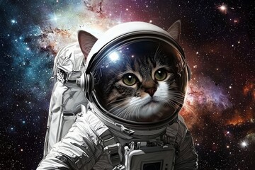 Wall Mural - A fashionable cat embodies the essence of a space explorer in this imaginative piece.