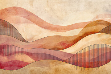 Wall Mural - Abstract landscape with flowing waves in warm tones, evoking tranquility and artistic expression