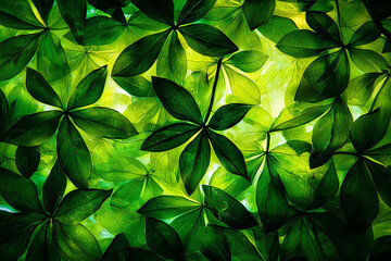 Wall Mural - Lush green leaves illuminated from below, creating a vibrant natural pattern, ideal for backgrounds