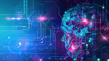 Poster - Digital abstract representation of human head with circuit patterns, symbolizing artificial intelligence and technology