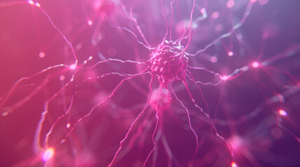 Poster - close up view of neuron with glowing connections, showcasing intricate details and vibrant colors, representing complexity of nervous system