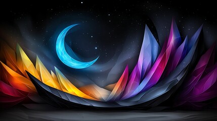 Wall Mural - a vibrant abstract landscape featuring colorful crystalline formations under a starry night sky with