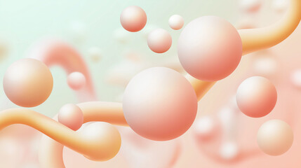 Poster - Peach and cream colored spheres float among curved lines in this abstract composition