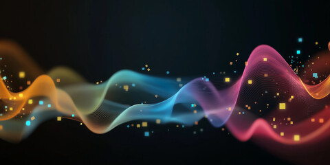 Poster - Colorful waves and digital particles on dark background